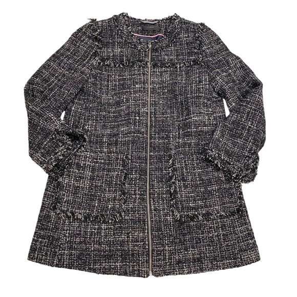 J.Crew Tweed Jacket Size 6 Black White Fringe Full Zip - Picture 15 of 15